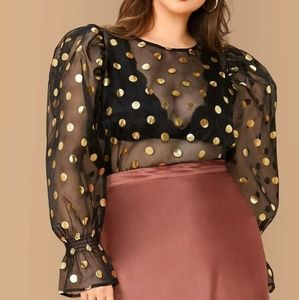 Shein sheer gold dot blouse